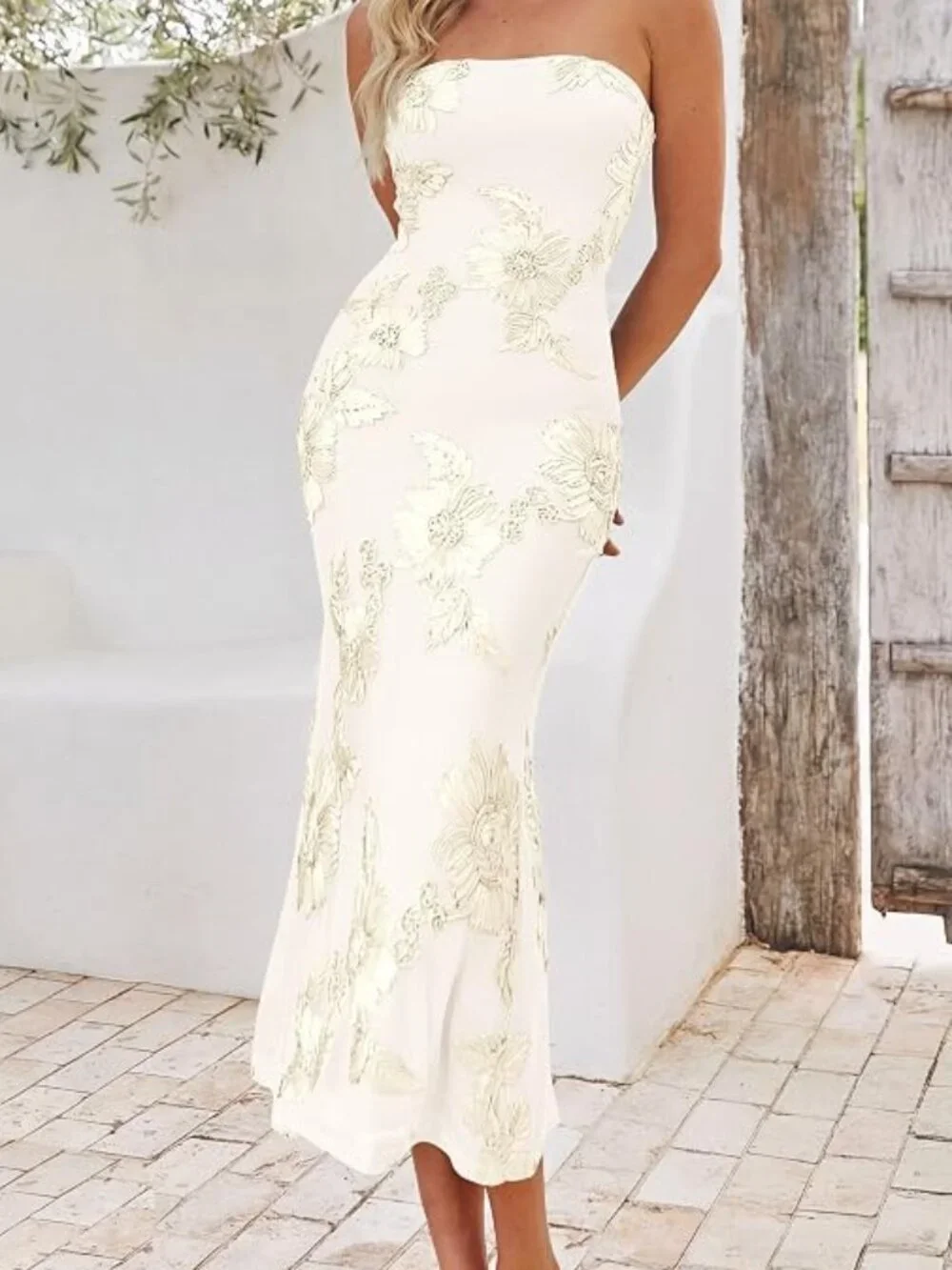 Floral Midi Bodycon Tube Dress - NWT - M - Picture 1 of 5